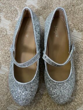 J. Crew Girls' Silver Glitter Mary Janes
